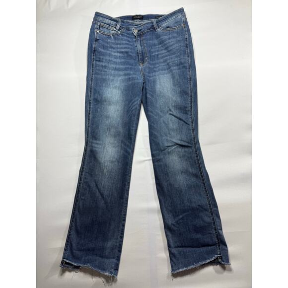 Judy Blue Women's Distressed Raw Hem Stretch Denim Dad Jeans - Size 15 (36x30.5) - Picture 1 of 6